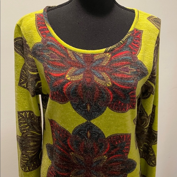Anthropologie Aryeh Sweater Dress Size M Olive Green Mandala Print Wearable Art - Picture 4 of 11